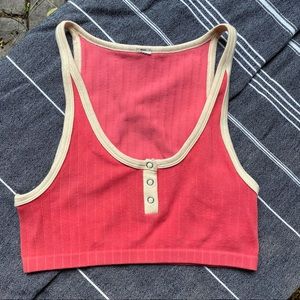 Solid pink cropped top white lining - xs